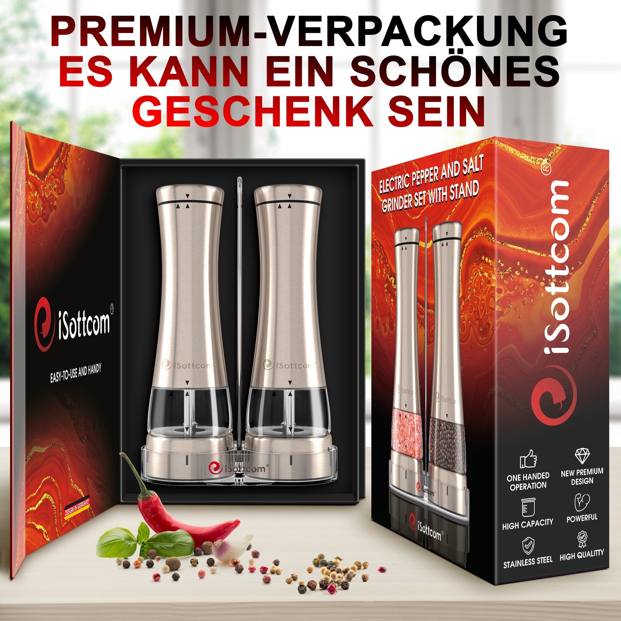 Salz und Pfeffermühle - 2 -tlg Gewürzmühlen Set elektrisch