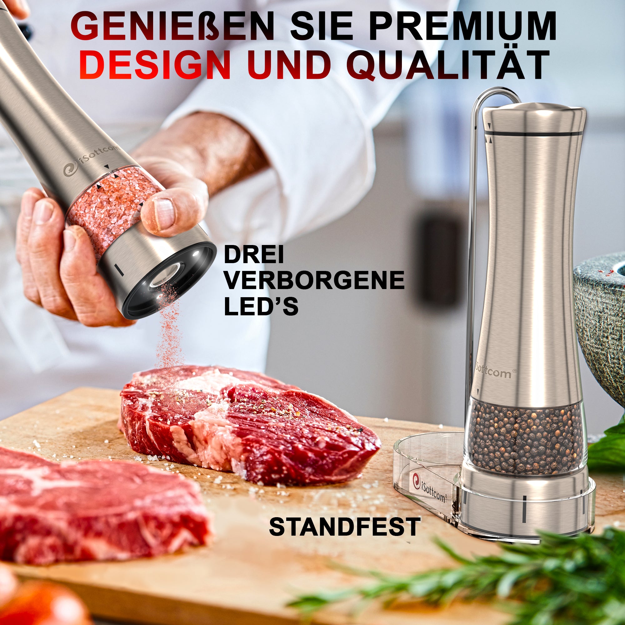 Salz und Pfeffermühle - 2 -tlg Gewürzmühlen Set elektrisch