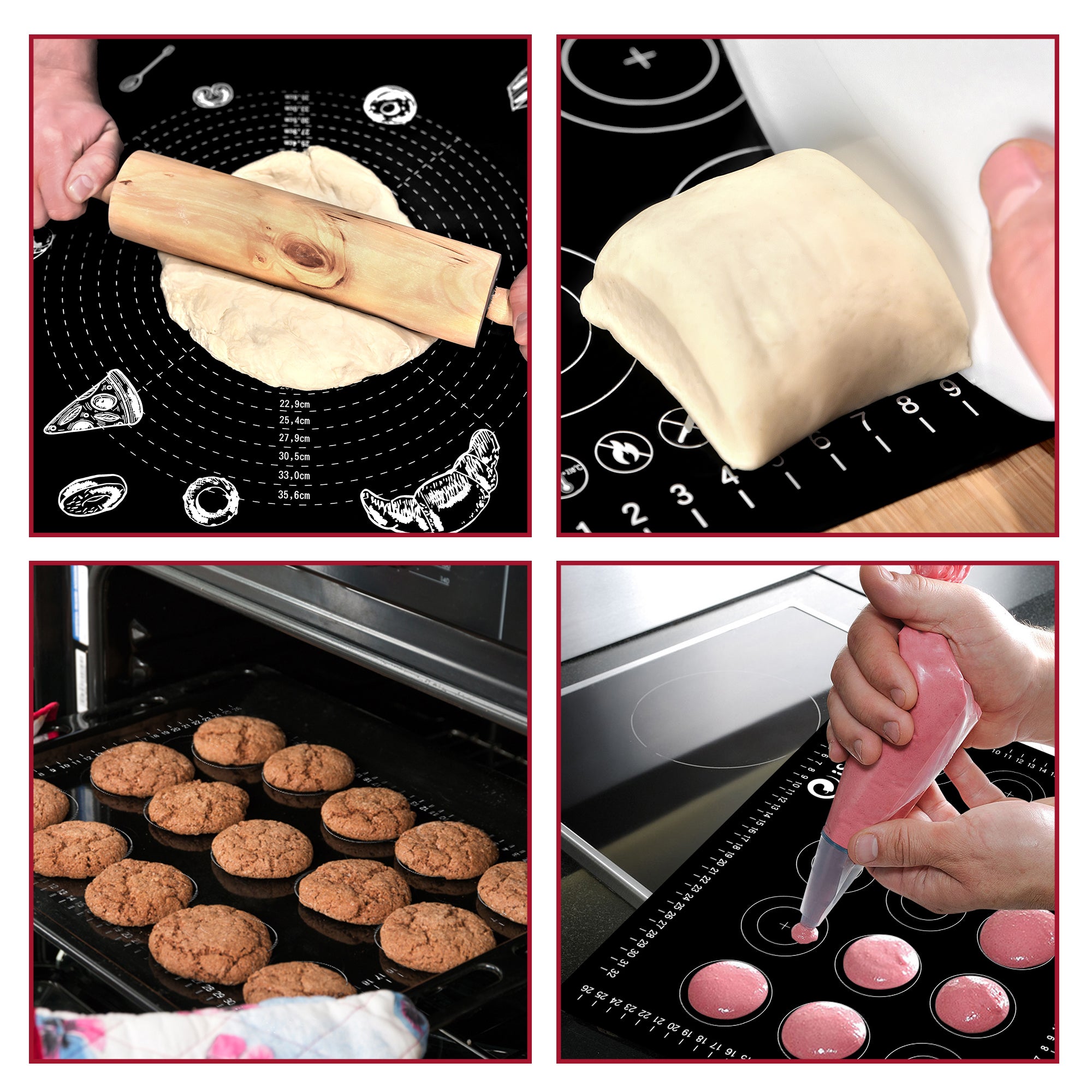 SET 4in1 - XXL rutschfeste Teigunterlage - Backmatte aus Silikon - Teigschaber - Aufbewahrungstasche